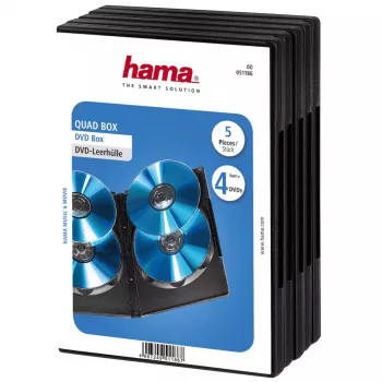 Hama DVD Quad Box, musta, 5 kpl:n pakkaus, 4 levyä