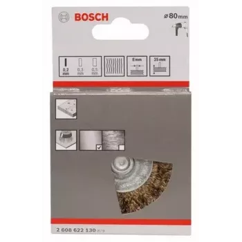 Bosch 2 608 622 130 kiekkoharja, aaltoileva messinkipinnoitettu lanka, 80 mm, 6 mm varsi