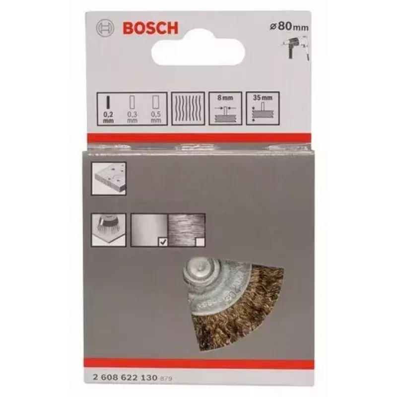Bosch 2 608 622 130 kiekkoharja, aaltoileva messinkipinnoitettu lanka, 80 mm, 6 mm varsi