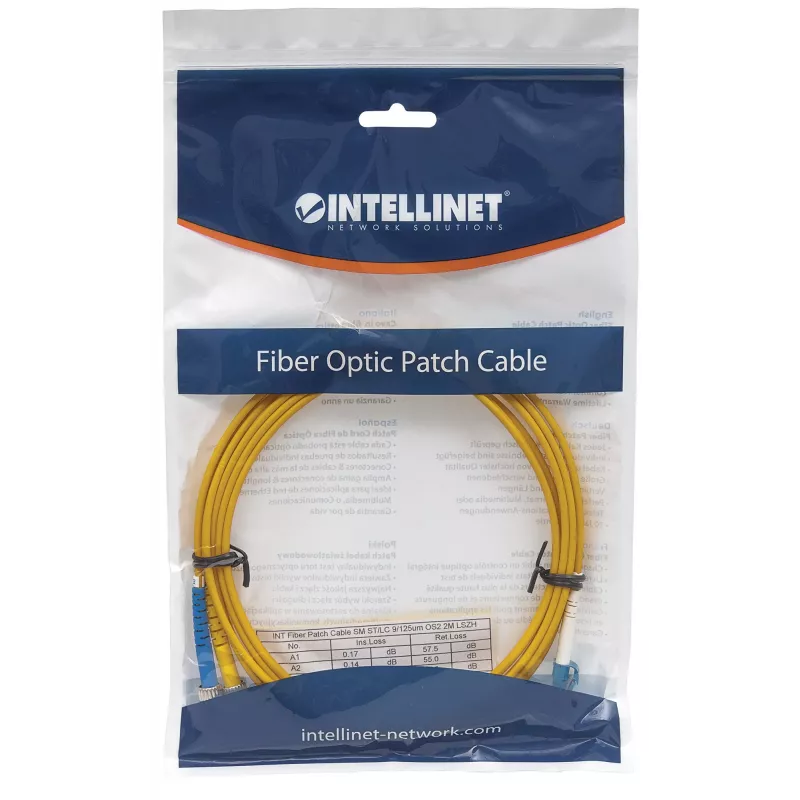 Intellinet kuitu-patchkaapeli, OS2, LC/ST, 5 m, keltainen, duplex, singlemode, 9/125 µm, LSZH, kuitu, elinikäinen takuu