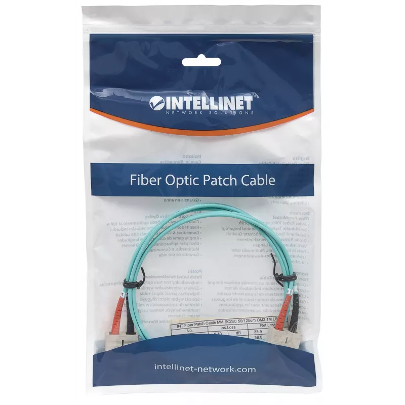 Intellinet kuitu-patchkaapeli, OM3, SC/SC, 3 m, aqua, duplex, multimode, 50/125 µm, LSZH, kuitu, elinikäinen takuu