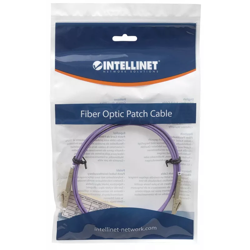 Intellinet kuitu-patchkaapeli, OM4, LC/LC, 1m, violetti, duplex, multimode, 50/125 µm, LSZH, kuitu, elinikäinen takuu