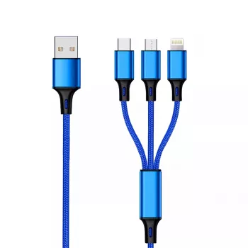 USB-kaapeli 2GO 797151 1,5 m USB-B USB-C/micro-USB-B/Lightning musta sininen