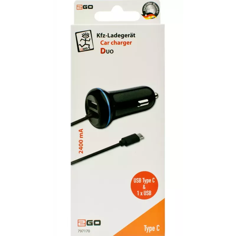 Mobiililaturi 2GO 797170 universaali musta savukkeensytytin auto 12/24V USB 1,4m
