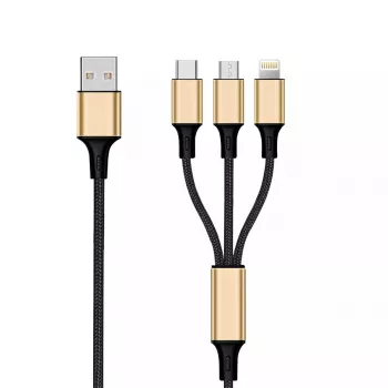 USB-kaapeli 2GO 797152 3m USB B USB C/micro-USB B/Lightning musta kulta
