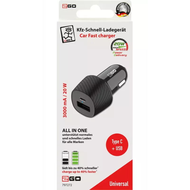 Mobiililaitteiden laturi 2GO 797272 universaali musta pikalataus auto