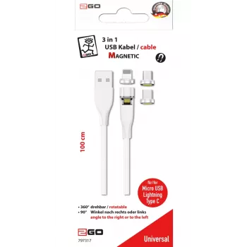 USB-kaapeli 2GO 797317 1m USB B USB C/micro-USB B/Lightning valkoinen