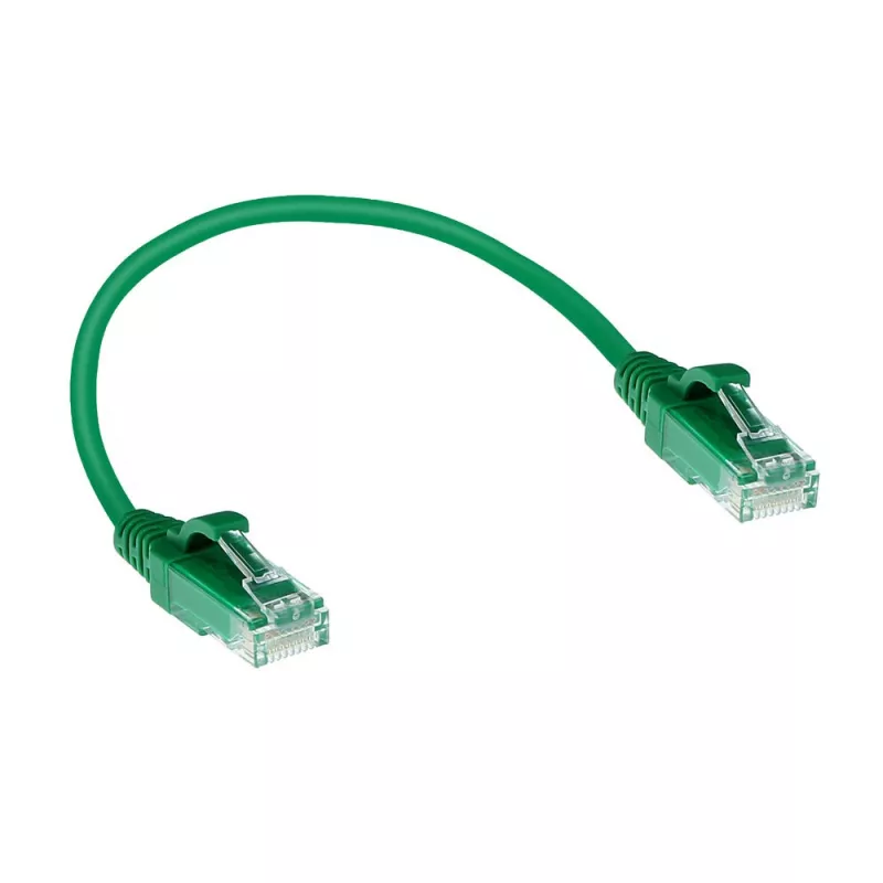 ACT vihreä 0,15 m LSZH U/UTP CAT6 datacenter-slimline-patchkaapeli ilman lukituskielekettä RJ45-liittimillä