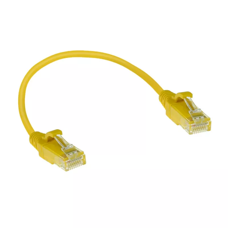 ACT keltainen 0,15 m LSZH U/UTP CAT6 datacenter-slimline-patchkaapeli ilman lukituskielekettä RJ45-liittimillä