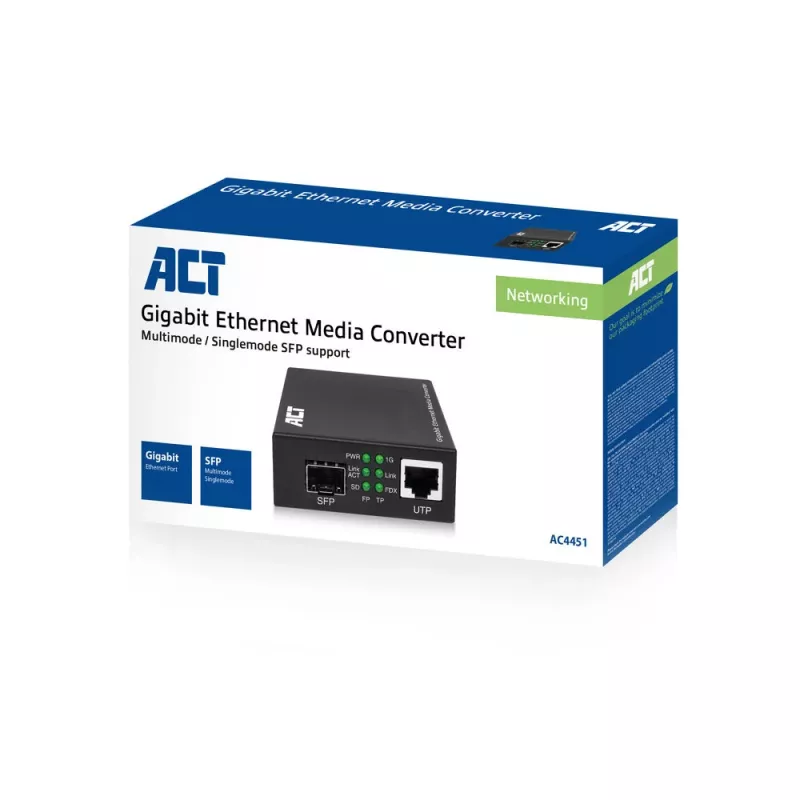 Verkkomediakonvertteri ACT AC4451 1000 Mbit/s multimode singlemode musta