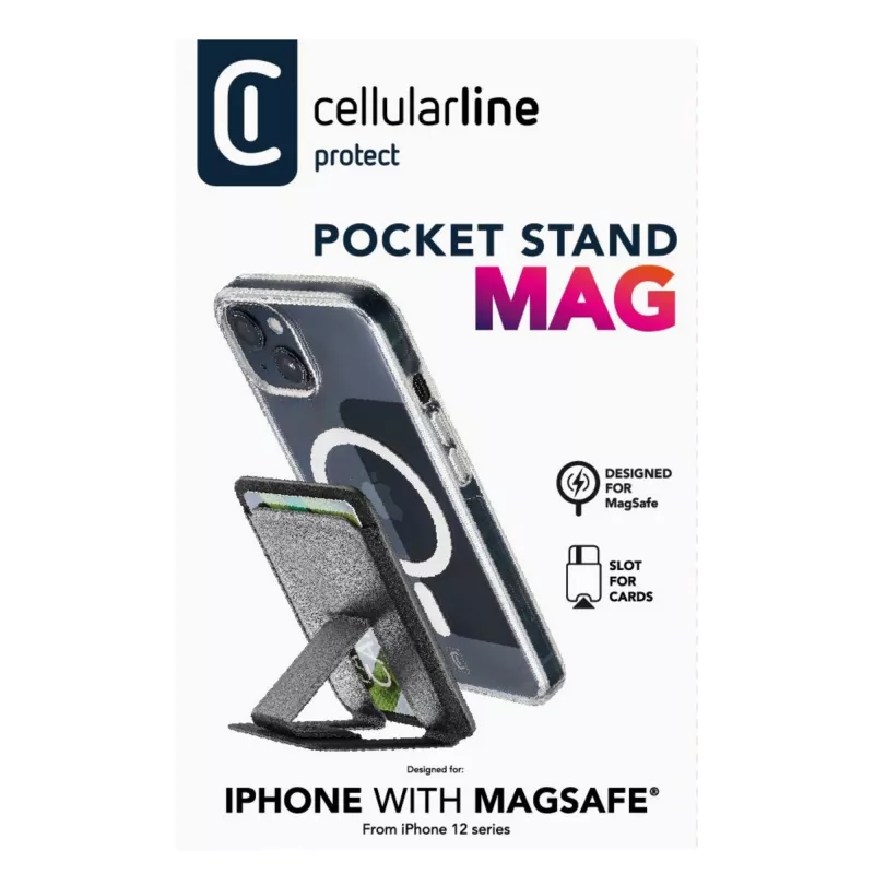 Cellularline Pocket Stand Mag magneettinen korttipidike ja jalusta, MagSafe-yhteensopiva