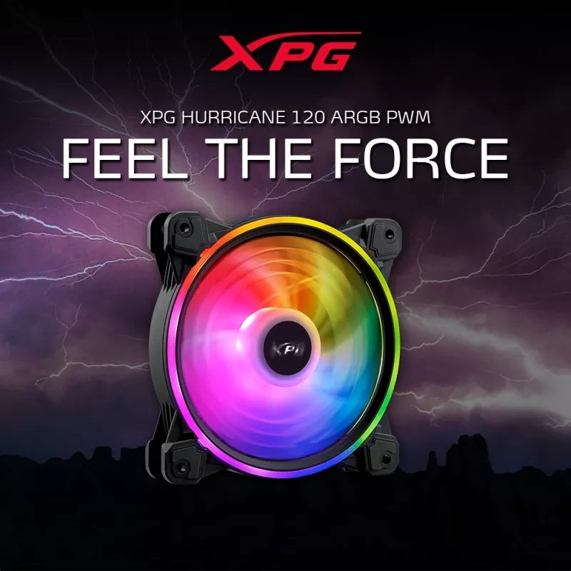 XPG HURRICANE 120 ARGB PWM musta, tuuletin, 12 cm, 600 RPM, 2000 RPM, musta