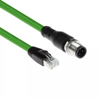 ACT Industrial 5,00 metriä anturikaapeli M12D 4-napainen pistoke kulmassa - RJ45 pistoke, Superflex Xtreme TPE-kaapeli, suojattu