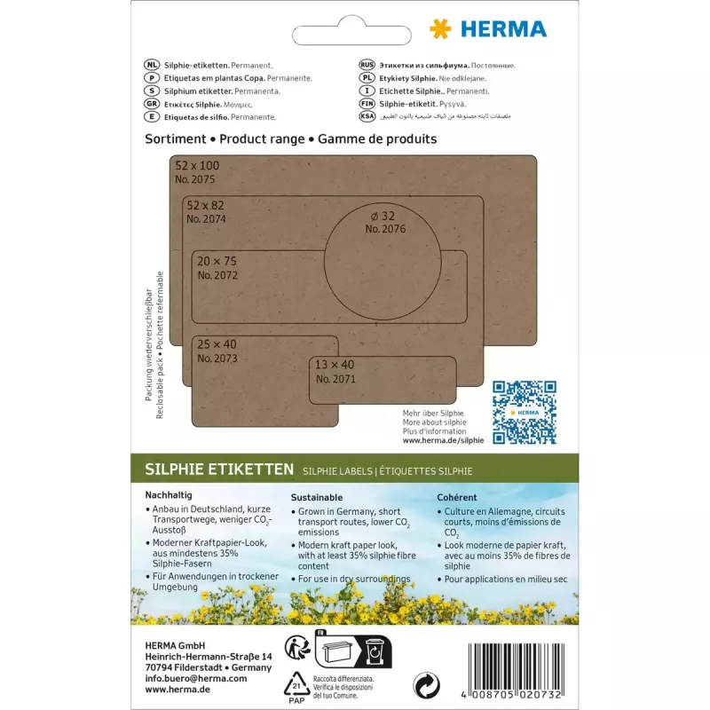 HERMA 2073 tarralappu pyöristetty suorakaide pysyvä ruskea 384 kpl