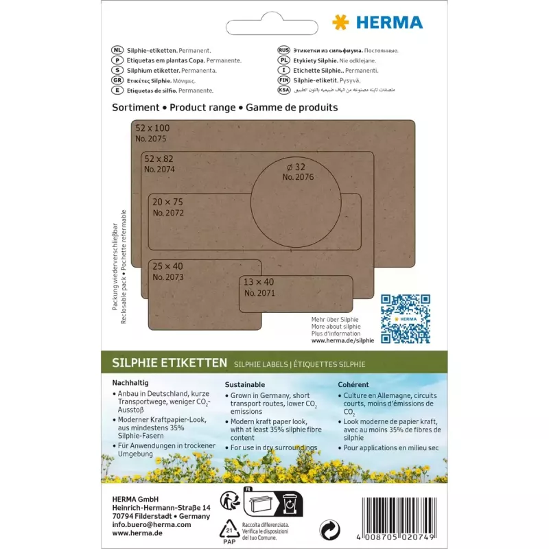 HERMA 2074 yleisetiketit Silphie, 52x82 mm, 24 arkkia, toimistopakkaus