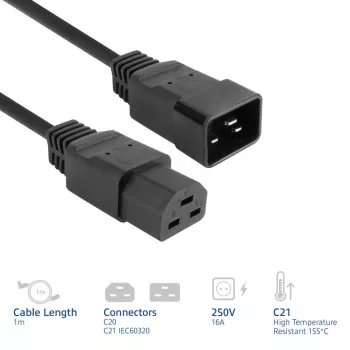 Virtajohto ACT C20–C21 IEC60320 musta 1 m, 250 V 16 A