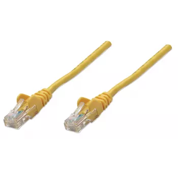 Intellinet verkkopatchkaapeli, Cat5e, 7,5 m, keltainen, CCA, U/UTP, PVC, RJ45, kullatut kontaktit, ilman lukituskieltä, ruiskuvalettu taittumissuoja, elinikäinen takuu
