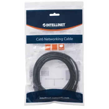 Intellinet verkkopatchkaapeli, Cat6, 2 m, musta, CCA, U/UTP, PVC, RJ45, kullatut kontaktit, lukituskielisuoja, taittumissuoja, elinikäinen takuu