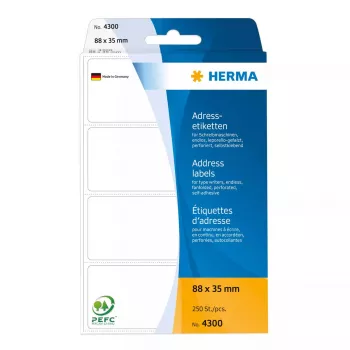 Osoitetarrat HERMA jatkuva leporello 88x35 mm valkoinen paperi matta 250 kpl