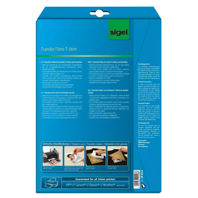 Vaatteiden siirtokuva-paperi Sigel IP653