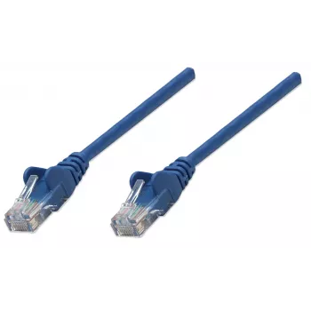 Intellinet verkkokaapeli, Cat5e, 1,5 m, sininen, CCA, U/UTP, PVC, RJ45, kullatut kontaktit, snagless, taittumissuojalla, elinikäinen takuu