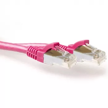 ACT pinkki 5,00 metrin SFTP CAT6A -verkkokaapeli ilman lukituskielekettä RJ45-liittimillä