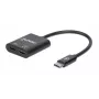Manhattan USB-C - USB-C -äänisovitin ja USB-C (sis. Power Delivery), musta, 480 Mbit/s (USB 2.0), kaapeli 11 cm, Power Delivery USB-C-porttiin (60W), kolmen vuoden takuu