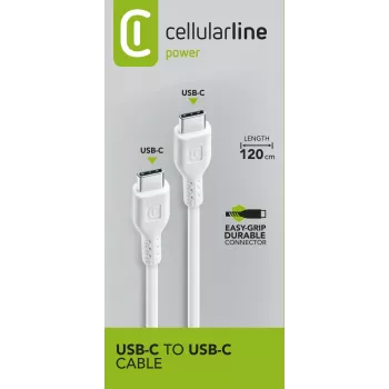 Cellularline Power -kaapeli 120 cm – USB-C–USB-C, kaapeli lataukseen ja tiedonsiirtoon