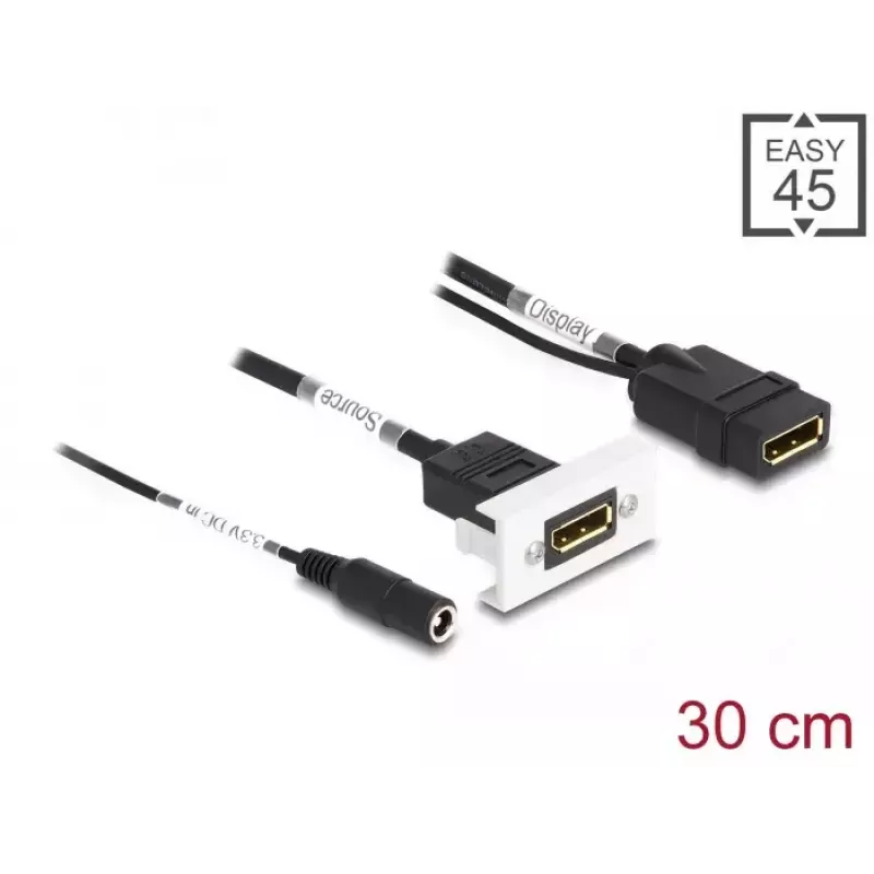 DeLOCK Easy 45 DisplayPort 4K 60 Hz -moduuli DC-syötöllä 2,1 x 5,5 mm