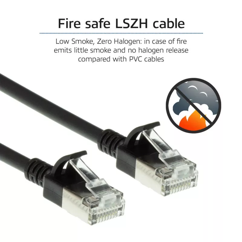 ACT musta 7 metriä LSZH U/FTP CAT6A datacenter slimline -patchkaapeli RJ45-pistokkeilla