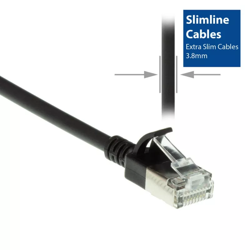 ACT musta 10 metriä LSZH U/FTP CAT6A datacenter slimline -patchkaapeli lukituskielettömillä RJ45-pistokkeilla