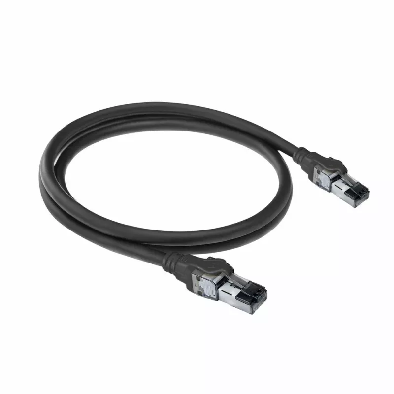 ACT musta 5 metriä S/FTP CAT6A IDC 4PPoE / PoE++ 100W LSZH patch-kaapeli snagless RJ45-liittimillä