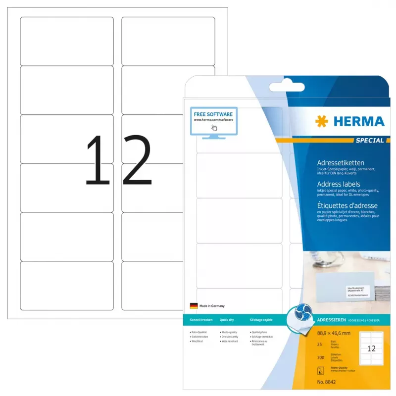Mustesuihku-osoitetarrat HERMA 8842