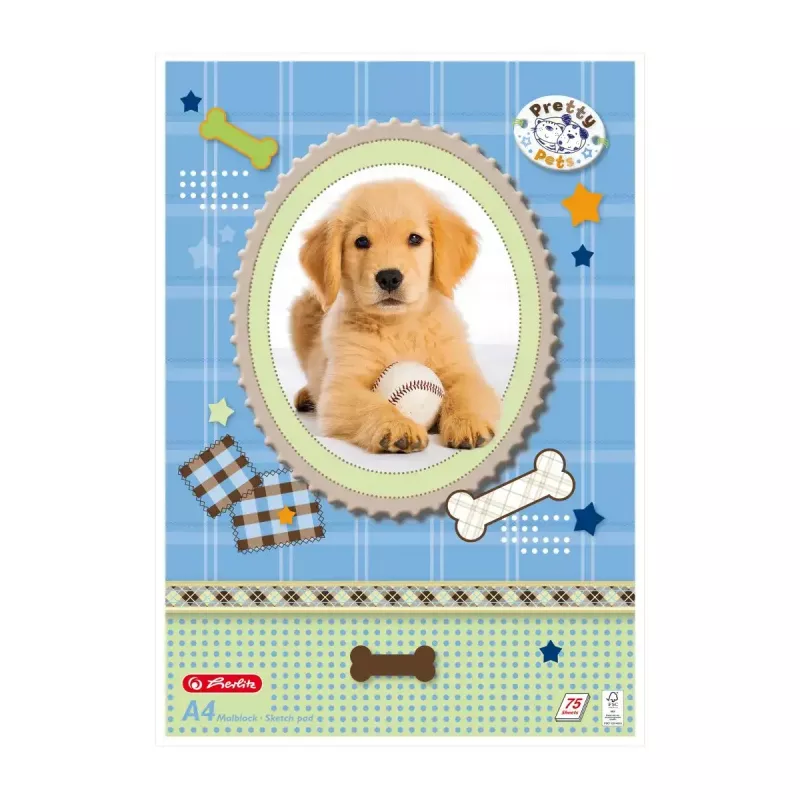 Herlitz Pretty Pets maalauslehtiö A4, 75 arkkia, 70 g/m2, eri kuvioita, 5 kpl:n pakkaus