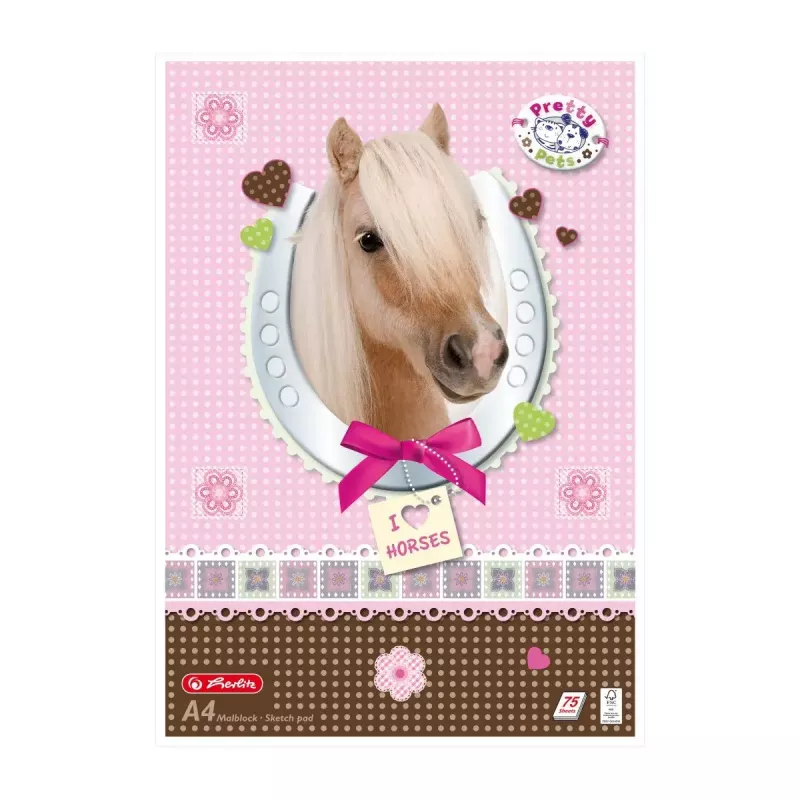 Herlitz Pretty Pets maalauslehtiö A4, 75 arkkia, 70 g/m2, eri kuvioita, 5 kpl:n pakkaus
