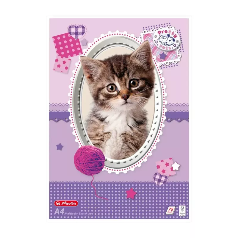 Herlitz Pretty Pets maalauslehtiö A4, 75 arkkia, 70 g/m2, eri kuvioita, 5 kpl:n pakkaus