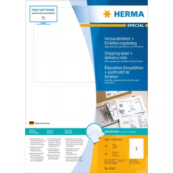 Lähetystarra + lähetysluettelo HERMA 8316