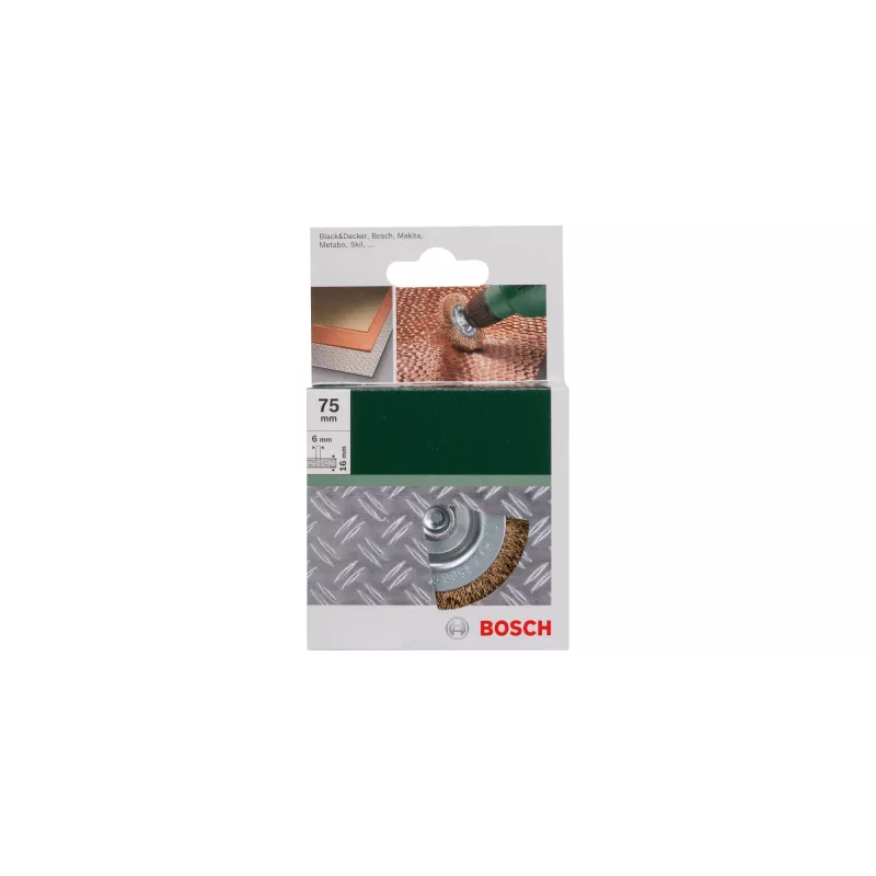 Bosch 2609256519 kiekkoharja, Ø 75 mm, messinkipinnoitettu teräslanka, varsi 6 mm