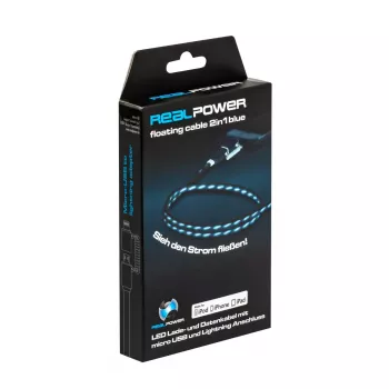USB-A/Lightning-kaapeli RealPower 0,75 m musta/sininen