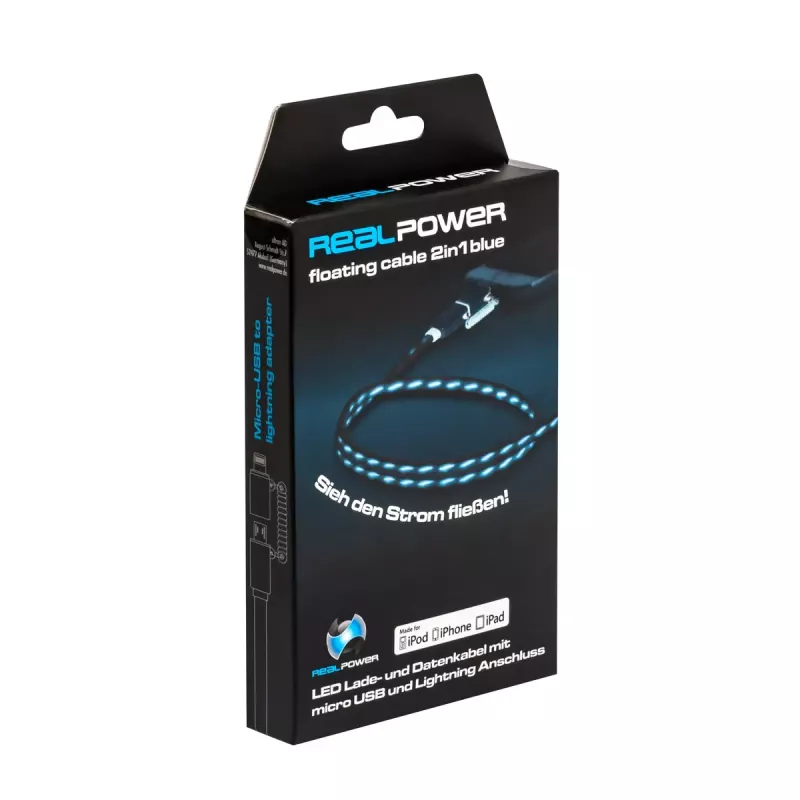 USB-A/Lightning-kaapeli RealPower 0,75 m musta/sininen