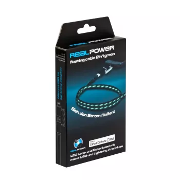 USB A/Lightning-kaapeli RealPower 0,75 m musta vihreä