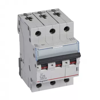 Johdonsuojakatkaisija Legrand TX3 C25A 3-napainen 6 kA 3 moduulia (MPN 403547)