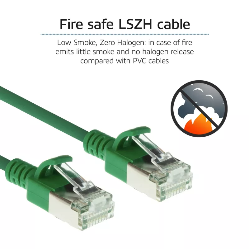 ACT vihreä 5 m LSZH U/FTP CAT6A DataCenter Slimline -verkkokaapeli snagless RJ45-liittimillä