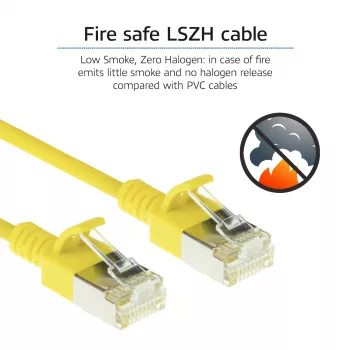 ACT keltainen 1.5 metrin LSZH U/FTP CAT6A Datacenter Slimline -verkkokaapeli, ilman nippusiteitä, RJ45-liittimillä