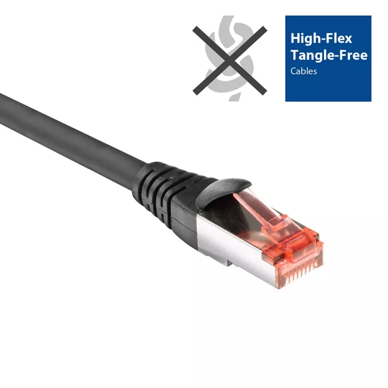 ACT musta 20 metrin CAT6A U/FTP PVC erittäin joustava sotkeutumaton patch-kaapeli RJ45-liittimillä