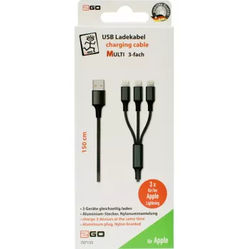 2GO 797155 Lightning-kaapeli 1,5 m musta USB B USB C Micro-USB B