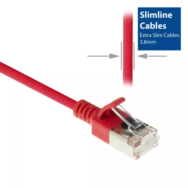 ACT punainen 10 m LSZH U/FTP CAT6A datakeskuksen Slimline-patchkaapeli RJ45-liittimillä