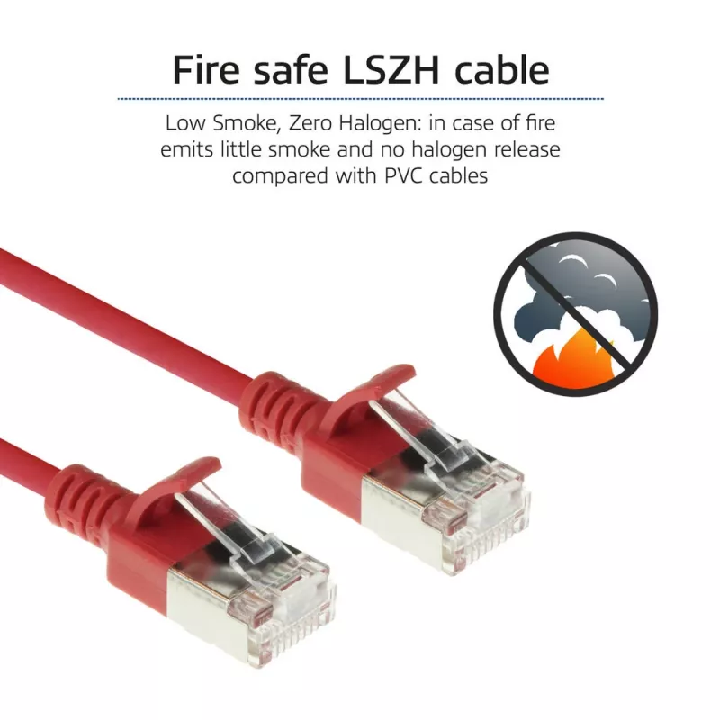 ACT punainen 10 m LSZH U/FTP CAT6A datakeskuksen Slimline-patchkaapeli RJ45-liittimillä