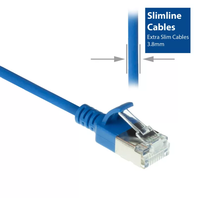 ACT sininen 7 m LSZH U/FTP CAT6A datakeskuksen Slimline-patchkaapeli lukituskynsien suojalla ja RJ45-liittimillä