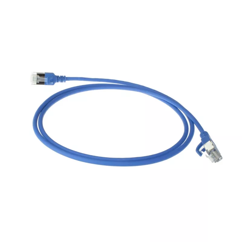 ACT sininen 10 metrin LSZH U/FTP CAT6A datakeskuksen Slimline-patchkaapeli lukituskynsi-RJ45-liittimillä